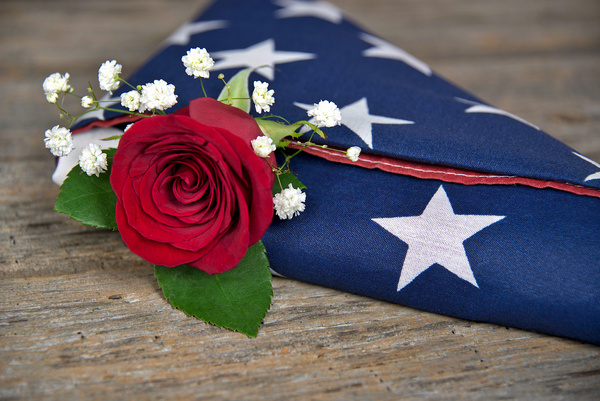 american flag with rose